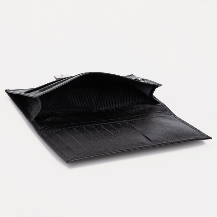 Портмоне мужское на кнопке, для купюр, для карт, для монет, цвет чёрный