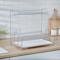 Сушилка для посуды с поддоном 2-х ярусная, 24×40×38 см, цвет хром Сушилка для посуды с поддоном 2-х ярусная, 24×40×38 см, цвет хром