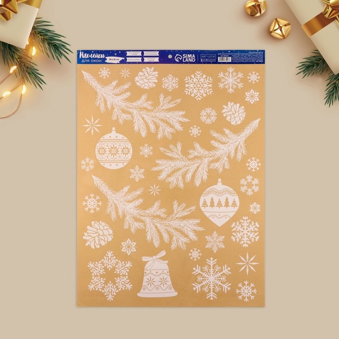 Наклейки новогодние на окна &laquo;Новогодние украшения&raquo;, многоразовые, 50 х 70 см, Новый год