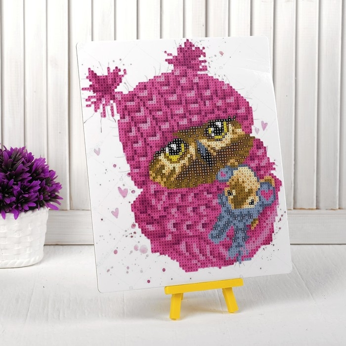 Алмазная вышивка &laquo;Сова в шапочке&raquo;, с подставкой, с частичным заполнением