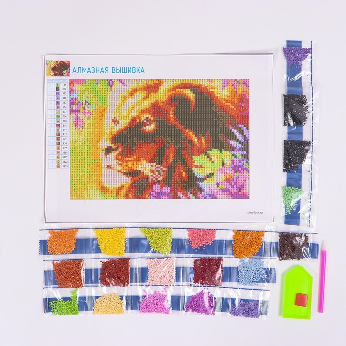 Алмазная мозаика с полным заполнением на холсте &laquo;Лев&raquo;, 20 х 30 см