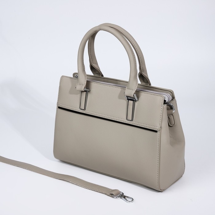 Сумка-тоут на молнии, наружный карман, цвет светло-серый Сумка-тоут на молнии, наружный карман, цвет светло-серый