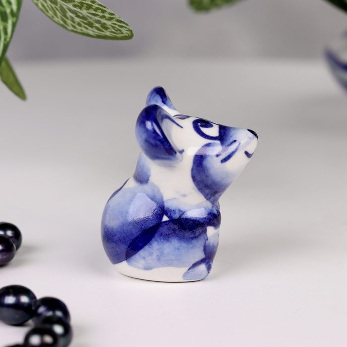 Сувенир гжель &laquo;Мышка&raquo;, бело-синий,керамика, малая,