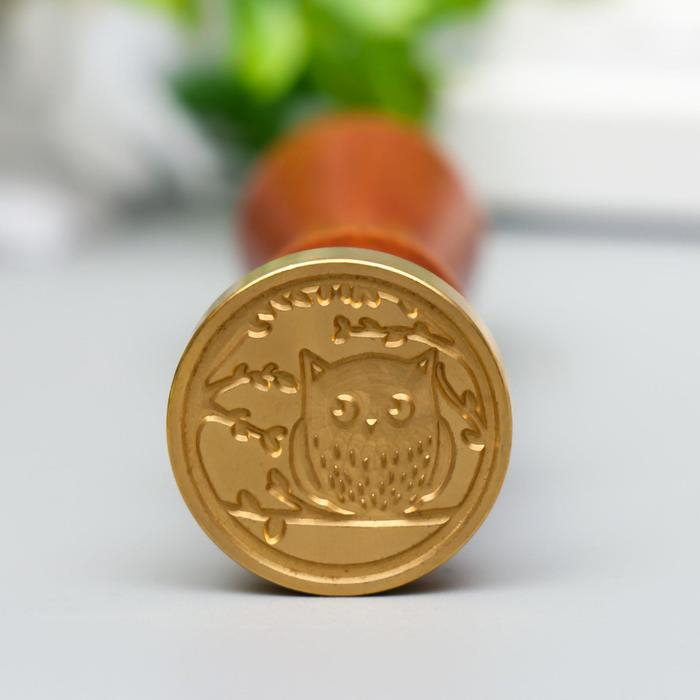 Печать для сургуча с деревянной ручкой Печать для сургуча с деревянной ручкой "Совёнок на веточке" 9х3х3 см