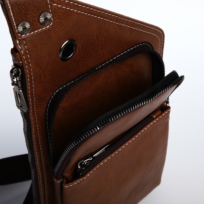 Сумка-слинг мужская из искусственной кожи, цвет коричневый Сумка-слинг мужская из искусственной кожи, цвет коричневый