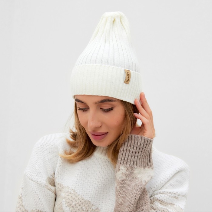 Шапка женская MINAKU Шапка женская MINAKU "Трюфель" цвет молочный, размер 56-58