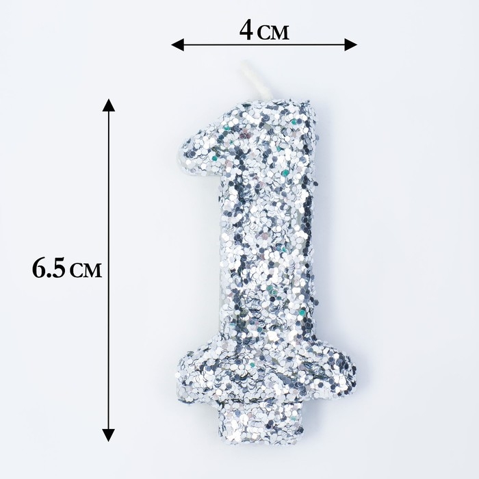 Свеча в торт &laquo;Блестки&raquo;, цифра "1", серебро, 6.5х4