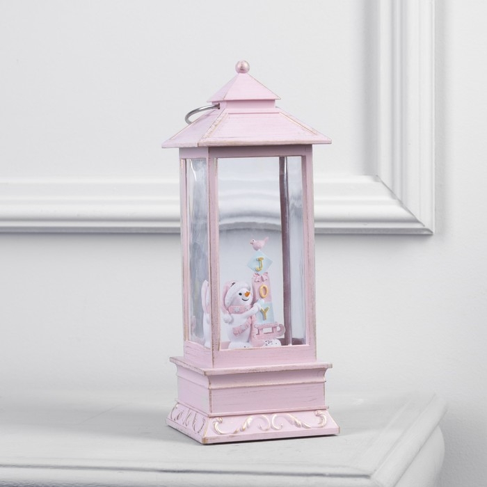 Светодиодная фигура &laquo;Фонарь со снеговиком&raquo; 10.5 &times; 28 &times; 10.5 см, пластик, батарейки ААх3 (не в комплекте), USB, свечение тёплое белое