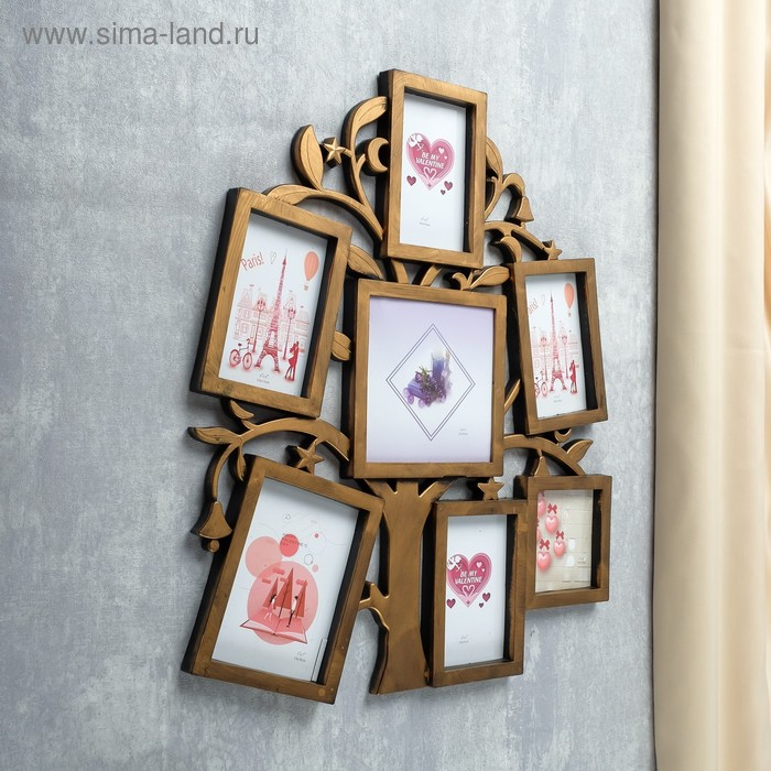 Фоторамка на 7 фото 7х7 см, 7х10 см, 8х10 см Фоторамка на 7 фото 7х7 см, 7х10 см, 8х10 см "Дерево желаний" бронза 36х31 см