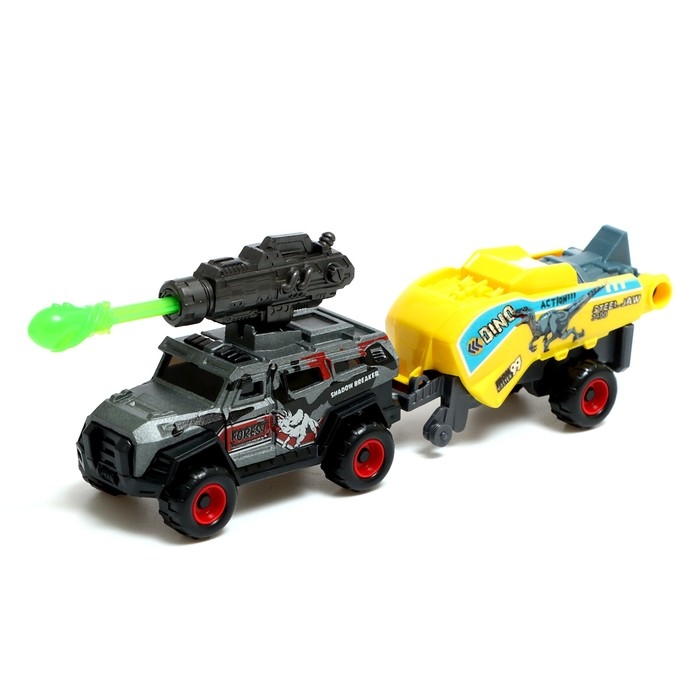 Набор металлических машинок «Дино парк», с динозаврами, стреляют пулями, МИКС Набор металлических машинок «Дино парк», с динозаврами, стреляют пулями, МИКС