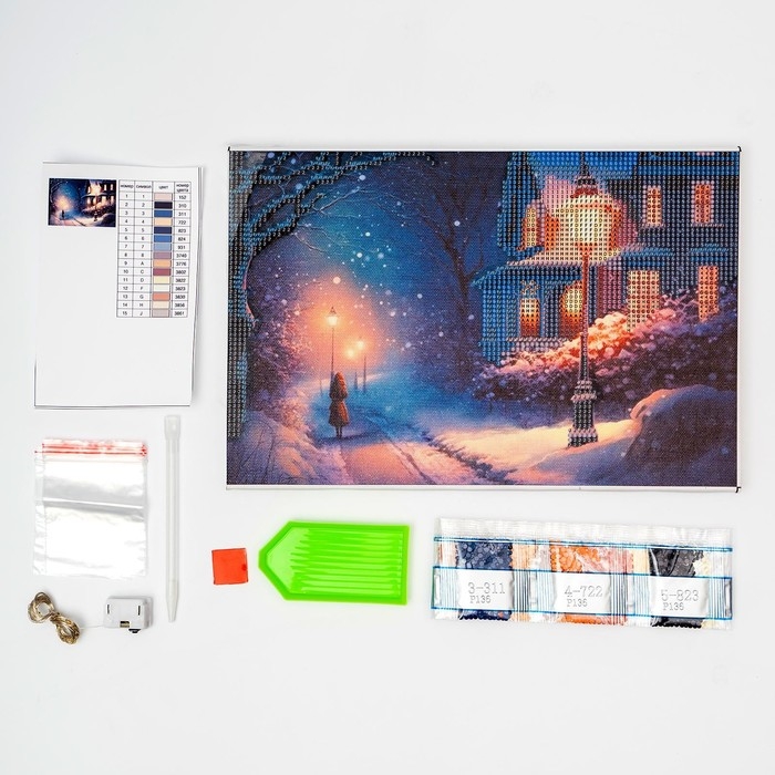 Новогодняя алмазная мозаика с гирляндой на подрамнике с частичным заполнением &laquo;Новый год. Фонари&raquo;, 20 х 30 см