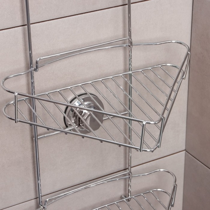 Полка угловая 3-х ярусная Accoona, A11473-3, 20×30×57 см, на вакуумных присосках, цвет хром Полка угловая 3-х ярусная Accoona, A11473-3, 20×30×57 см, на вакуумных присосках, цвет хром