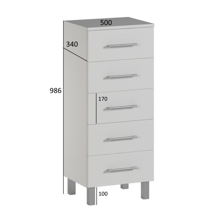 Комод высокий для ванной комнаты, белый,  50 х 34 х 98,6 см