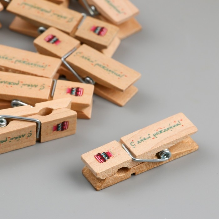 Декор для творчества дерево Декор для творчества дерево "Прищепка - С днём рождения!" набор 10 шт