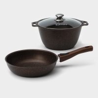 Набор кухонной посуды № 8 «Мраморная», крышка, антипригарное покрытие, цвет кофейный мрамор Набор кухонной посуды № 8 «Мраморная», крышка, антипригарное покрытие, цвет кофейный мрамор