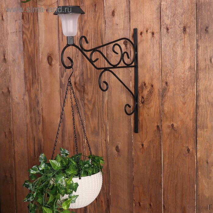 Кронштейн для кашпо, кованый, с фонарём, 50 см, металл, чёрный, «Узор» Кронштейн для кашпо, кованый, с фонарём, 50 см, металл, чёрный, «Узор»