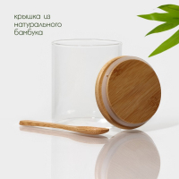 Банка стеклянная для хранения сыпучих продуктов с ложкой &laquo;Эко&raquo;, 400 мл, 10,5&times;8,5 см, с бамбуковой крышкой
