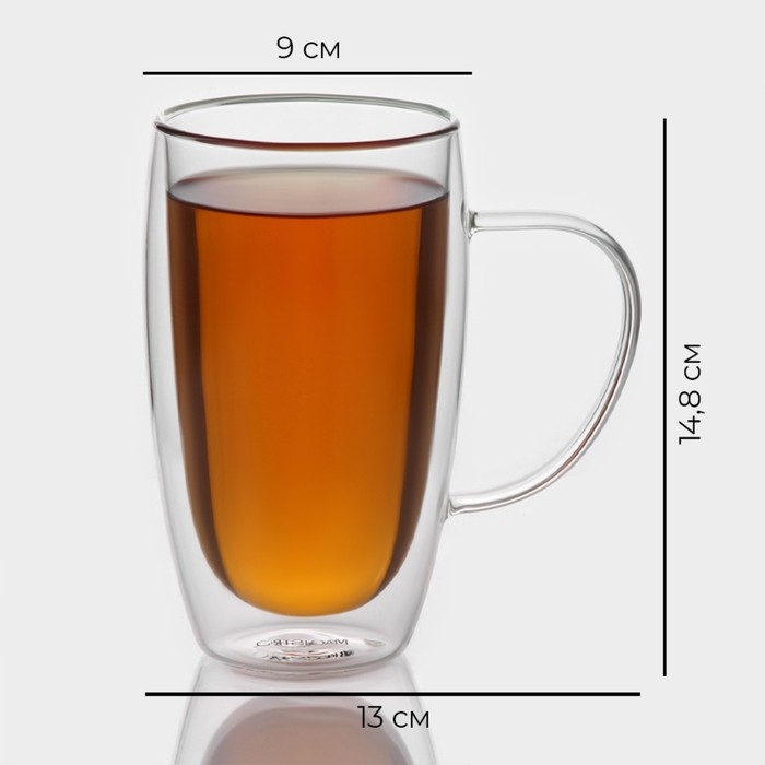 Набор стеклянных кружек с двойными стенками Magistro &laquo;Дуо&raquo;, 450 мл, 13&times;9&times;14,8 см, 2 шт