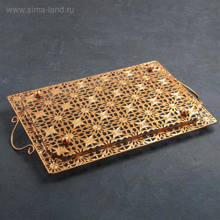 Поднос сервировочный &laquo;Золотые цветы&raquo;, 50&times;29&times;6 см, цвет золотой