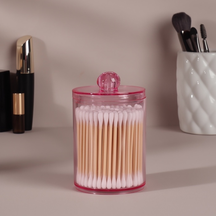 Органайзер для для ватных палочек, с крышкой, d = 6,7 &times; 10,5 см, в коробке, цвет розовый