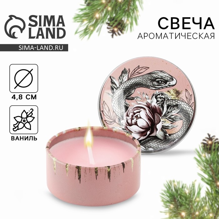 Свеча новогодняя в железной банке &laquo;Новый год: Змея&laquo;Новый год: аромат ваниль, 4.8 см