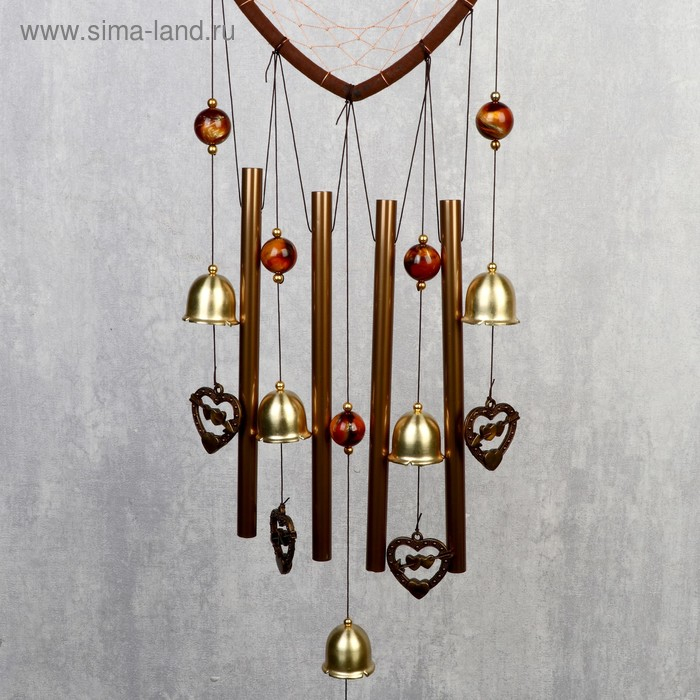 Музыка ветра металл "Сердце с сердечками" 4 трубки 5 колокольчиков d=17 см длина 65 см