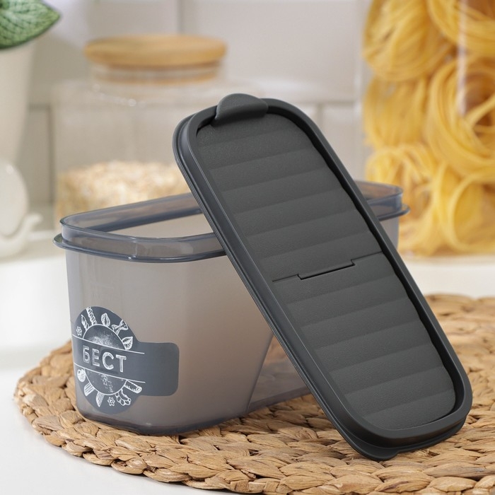 Ёмкость для сыпучих продуктов «Бест», 1 л, 9,5×19×9,5 см, прозрачный, крышка серая Ёмкость для сыпучих продуктов «Бест», 1 л, 9,5×19×9,5 см, прозрачный, крышка серая