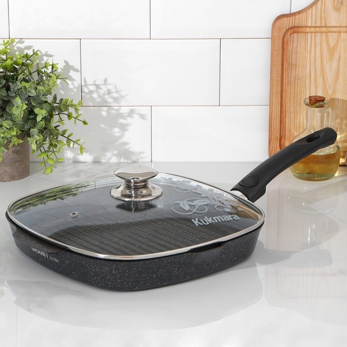 Сковорода-гриль квадратная Granit ultra, 28×28 см, съёмная ручка, стеклянная крышка, антипригарное покрытие, цвет чёрный Сковорода-гриль квадратная Granit ultra, 28×28 см, съёмная ручка, стеклянная крышка, антипригарное покрытие, цвет чёрный