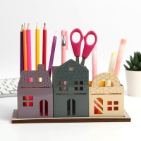 Органайзер для канцелярии тройной, на подставке &laquo;Розовый дом&raquo;, 6,5 х 6,5 х 10,2 см