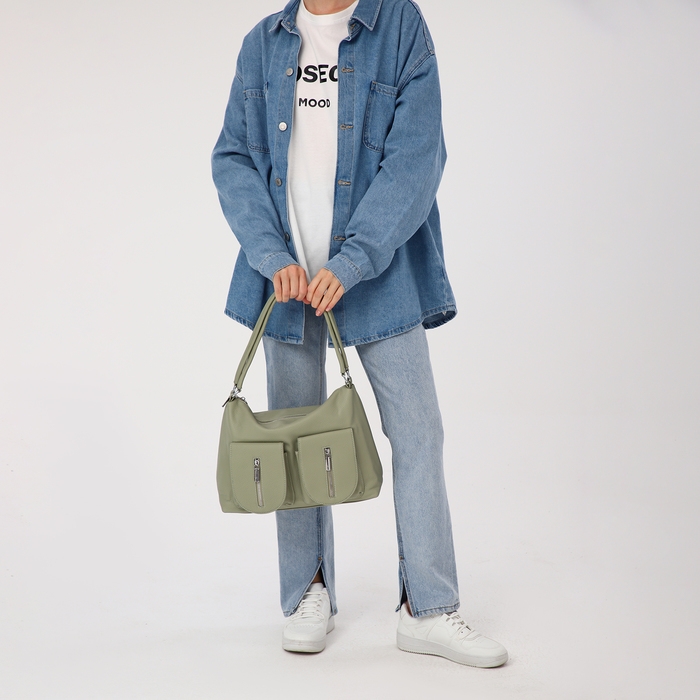 Сумка-тоут на молнии, 3 наружных кармана, цвет светло-зелёный Сумка-тоут на молнии, 3 наружных кармана, цвет светло-зелёный