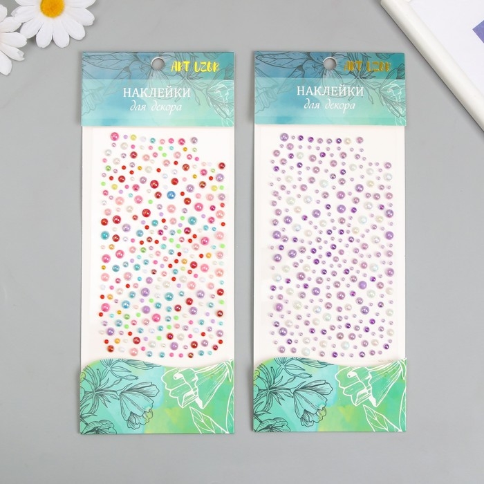 Наклейка пластик стразы "Полужемчужины разных размеров" МИКС 9,2х15,5 см