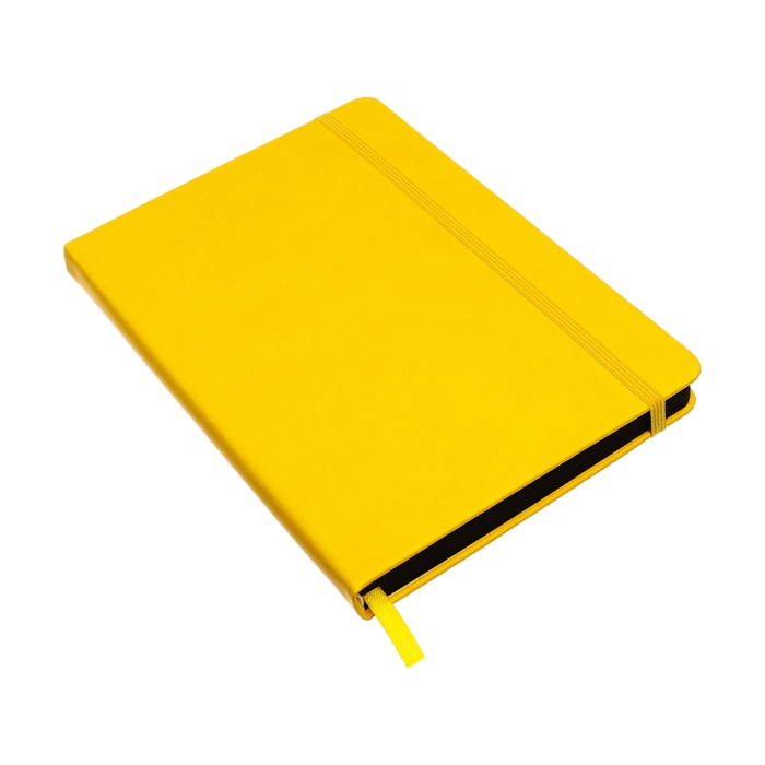 Ежедневник недатированный A5, 140л, клетка, кожзам, на резинке, черный срез, Желтый Ежедневник недатированный A5, 140л, клетка, кожзам, на резинке, черный срез, Желтый