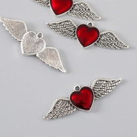 Декор для творчества металл "Красное сердце крылья" серебро эмаль 5,3х1,8 см Декор для творчества металл "Красное сердце крылья" серебро эмаль 5,3х1,8 см