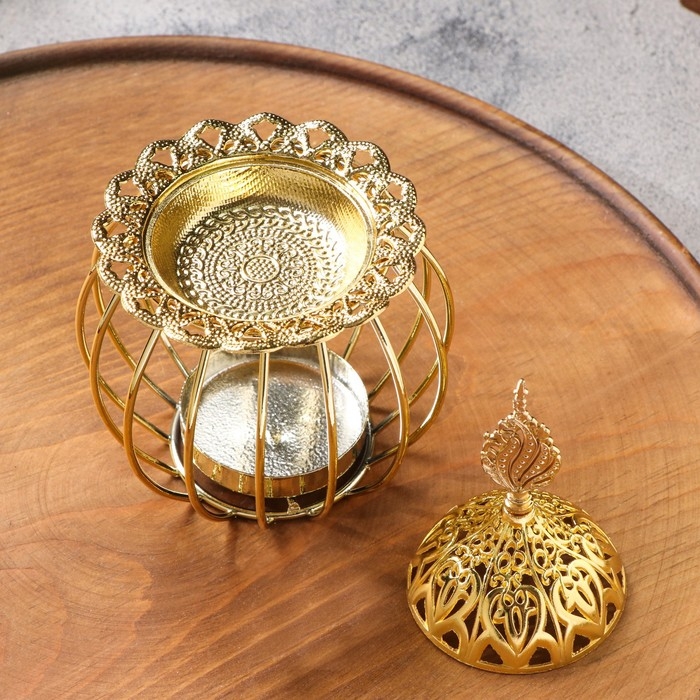 Курильница для благовоний порошковых и конусов Курильница для благовоний порошковых и конусов "Золотая клетка", золотистый, 16х9,5 см