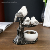 Сувенир полистоун подсвечник "Три белых воробушка на коряге" 17,5х12х7 см