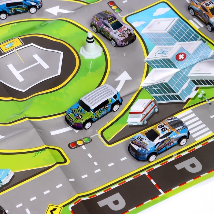 Игровой набор «Город», 24 металлические машинки с запуском и игровое поле Игровой набор «Город», 24 металлические машинки с запуском и игровое поле