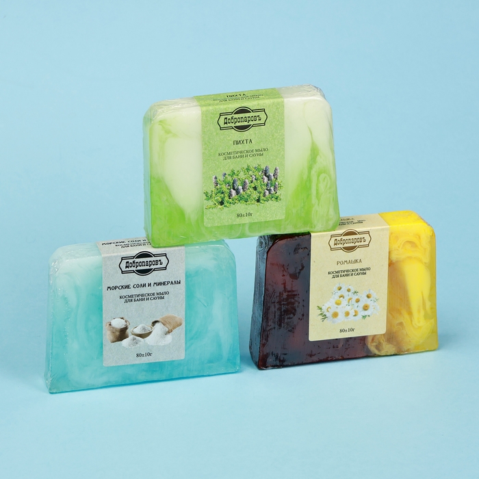Набор мыла в спайке 3 шт Набор мыла в спайке 3 шт "Пихта, Морские соли и минералы, Ромашка" по 80г