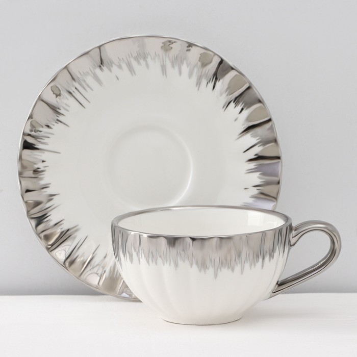 Сервиз керамический чайный &laquo;Снежная лавина&raquo;, 12 предметов: 6 кружек 80 мл, 6 блюдец d=11,2 см, цвет МИКС