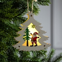 Ёлочная игрушка «Ёлочка с Дедом Морозом», от батареек, свечение тёплое белое Ёлочная игрушка «Ёлочка с Дедом Морозом», от батареек, свечение тёплое белое