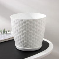 Горшок для цветов с поддоном &laquo;Ротанг&raquo;, 2 л, цвет белый