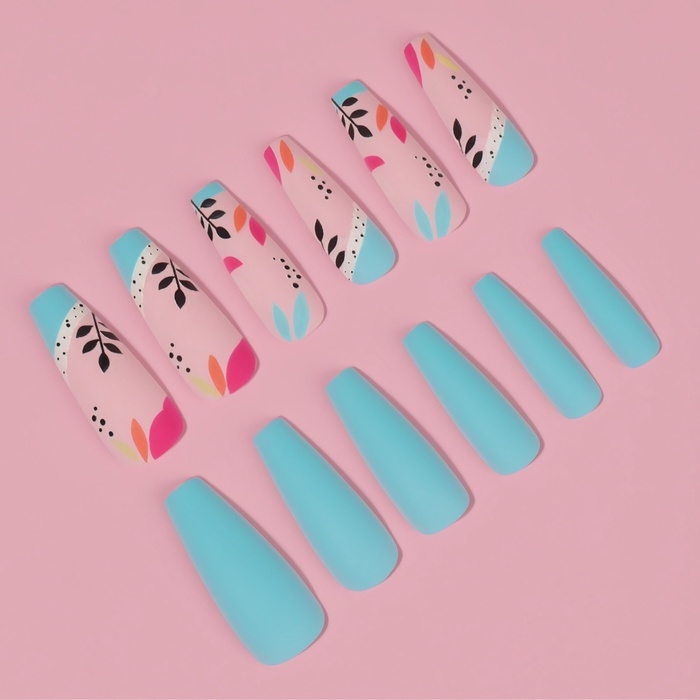 Накладные ногти &laquo;Бирюза&raquo;, 12 шт, с клеевыми пластинами, форма балерина, разноцветные