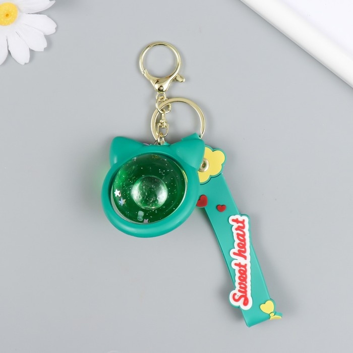 Брелок резина Брелок резина "Шарик-котик" с браслетом и карабином, зелёный 4х5,5х5,5 см