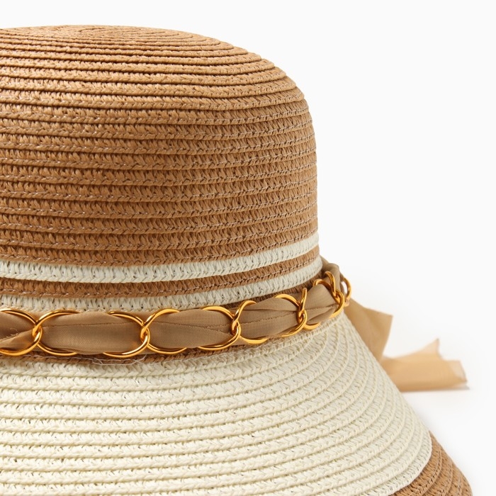 Шляпа женская MINAKU, цв.св.коричневый/молочный, р-р 58 Шляпа женская MINAKU, цв.св.коричневый/молочный, р-р 58