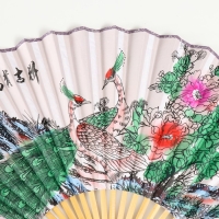 Веер бамбук, текстиль h=50 см "Павлины на ветке" белый Веер бамбук, текстиль h=50 см "Павлины на ветке" белый