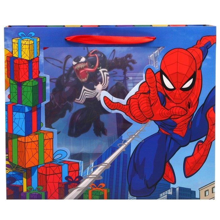 Пакет подарочный с пластиковым окном, 31 х 26 х 11 см, Человек Паук