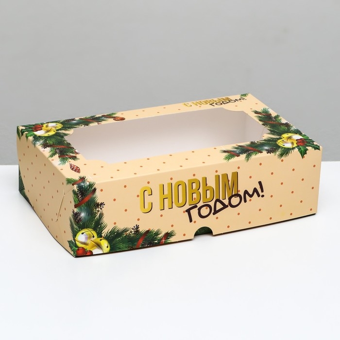 Новый год. Коробка складная, кондитерская упаковка с окном Новый год. Коробка складная, кондитерская упаковка с окном "Счастливого Нового года", 25 х 15 х 7 см