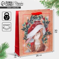 Пакет подарочный новогодний крафтовый вертикальный «Новогодняя пора», M 26 х 30 х 9 см, Новый год Пакет подарочный новогодний крафтовый вертикальный «Новогодняя пора», M 26 х 30 х 9 см, Новый год