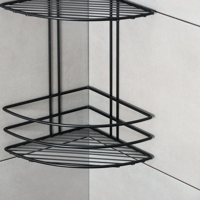 Полка для ванной угловая 3-х ярусная, 20×20×66 см, цвет чёрный Полка для ванной угловая 3-х ярусная, 20×20×66 см, цвет чёрный