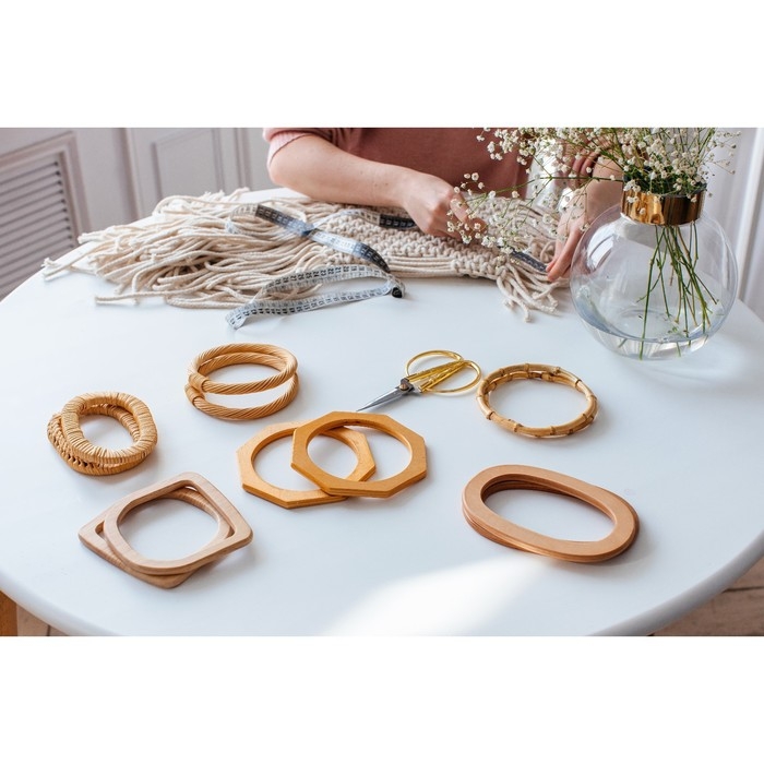 Ручки для сумок деревянные, плетёные, d = 9,8 &times; 5,9 / 13,5 &times; 9,5 см, 2 шт, цвет бежевый