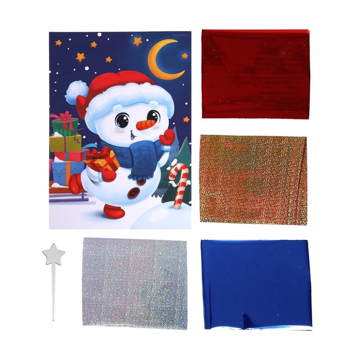 Аппликация фольгой на новый год &laquo;Снеговик&raquo;, новогодний набор для творчества